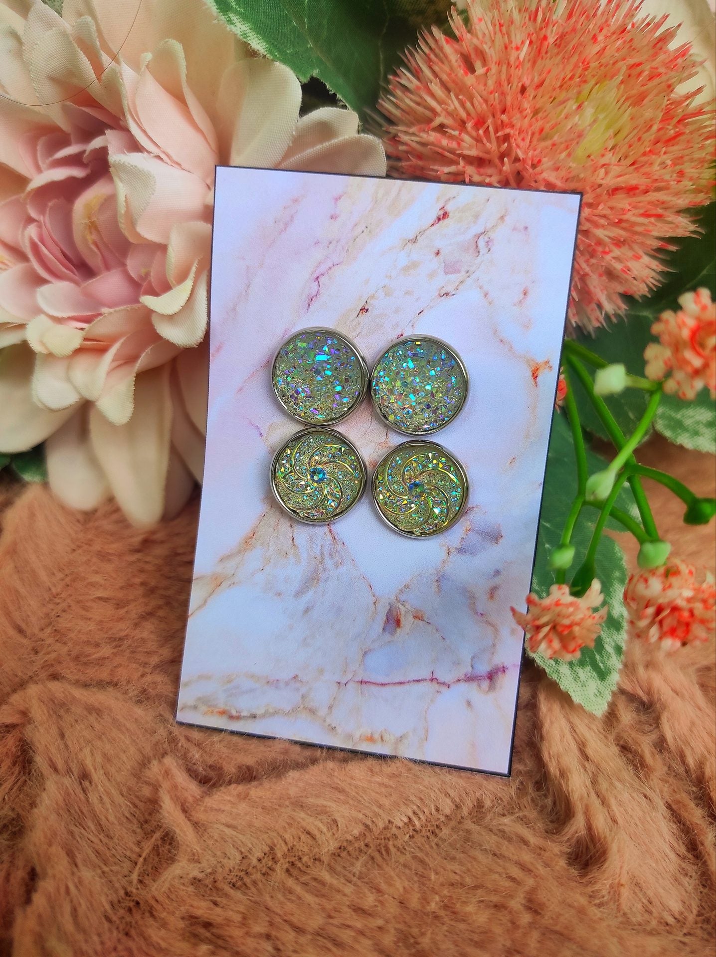 Csavart csillogós druzy fülbevaló szett